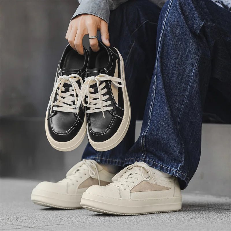 New Men Genuine Leather Casual Shoes Fashion Thick - soled Flat Skate Shoes Young Man Lace - up Sneaker 36 - 46 - 𝐃𝐔𝐕𝐋𝐀𝐒𝐇𝐎𝐏