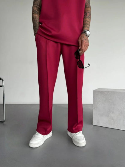 New men's casual pants, stylish and comfortable elastic waist drawstring single - line pleated solid color pocket mops pants - 𝐃𝐔𝐕𝐋𝐀𝐒𝐇𝐎𝐏