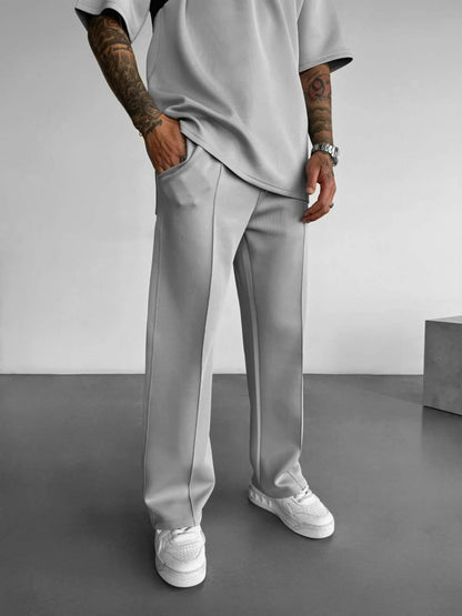 New men's casual pants, stylish and comfortable elastic waist drawstring single - line pleated solid color pocket mops pants - 𝐃𝐔𝐕𝐋𝐀𝐒𝐇𝐎𝐏