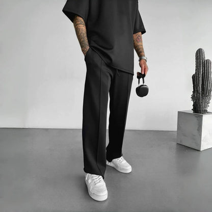 New men's casual pants, stylish and comfortable elastic waist drawstring single - line pleated solid color pocket mops pants - 𝐃𝐔𝐕𝐋𝐀𝐒𝐇𝐎𝐏
