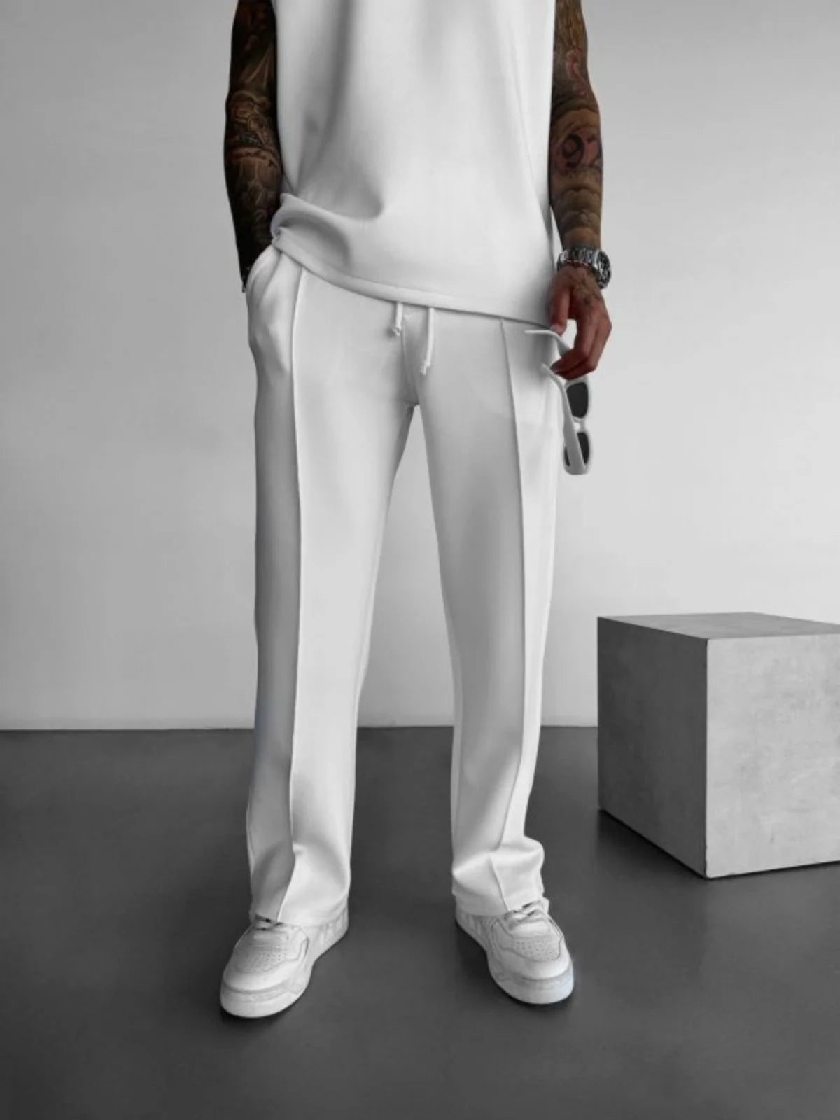New men's casual pants, stylish and comfortable elastic waist drawstring single - line pleated solid color pocket mops pants - 𝐃𝐔𝐕𝐋𝐀𝐒𝐇𝐎𝐏