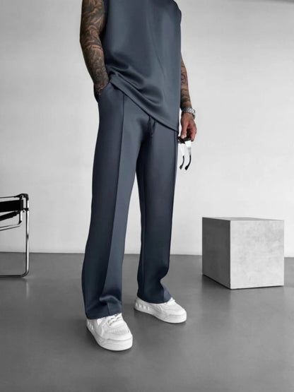 New men's casual pants, stylish and comfortable elastic waist drawstring single - line pleated solid color pocket mops pants - 𝐝𝐮𝐯𝐥𝐚𝐬𝐡𝐨𝐩.𝐜𝐨𝐦