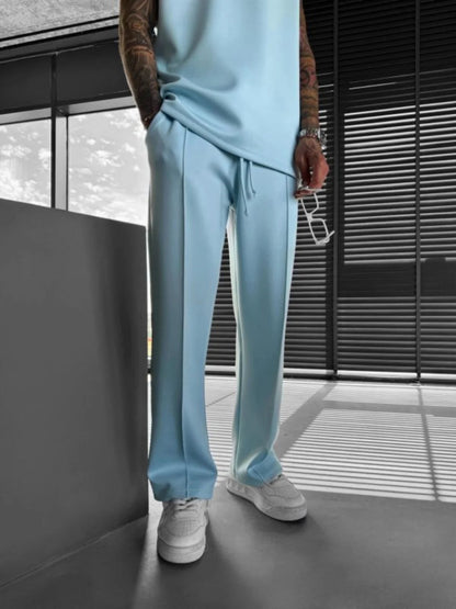 New men's casual pants, stylish and comfortable elastic waist drawstring single - line pleated solid color pocket mops pants - 𝐃𝐔𝐕𝐋𝐀𝐒𝐇𝐎𝐏