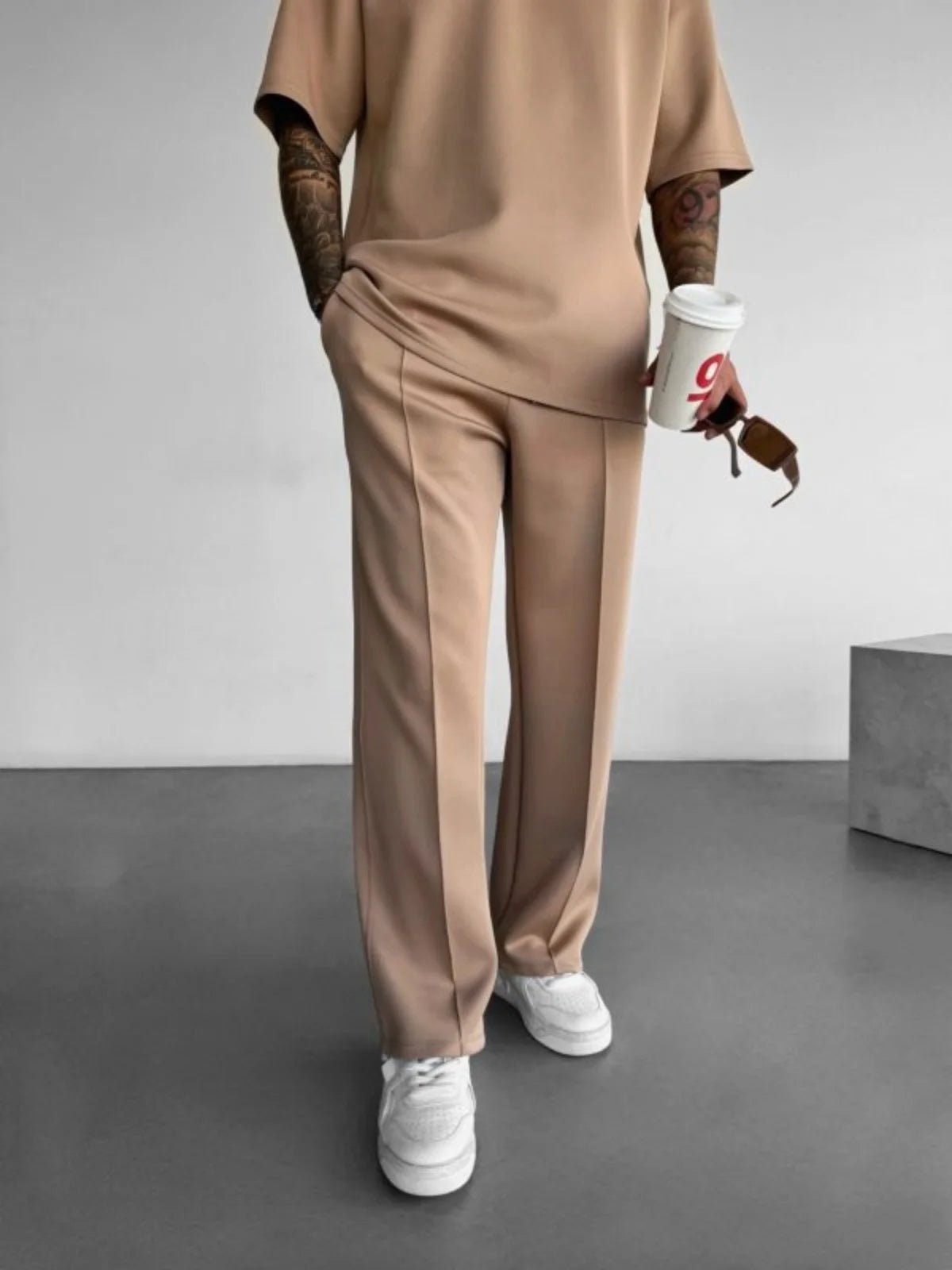 New men's casual pants, stylish and comfortable elastic waist drawstring single - line pleated solid color pocket mops pants - 𝐃𝐔𝐕𝐋𝐀𝐒𝐇𝐎𝐏
