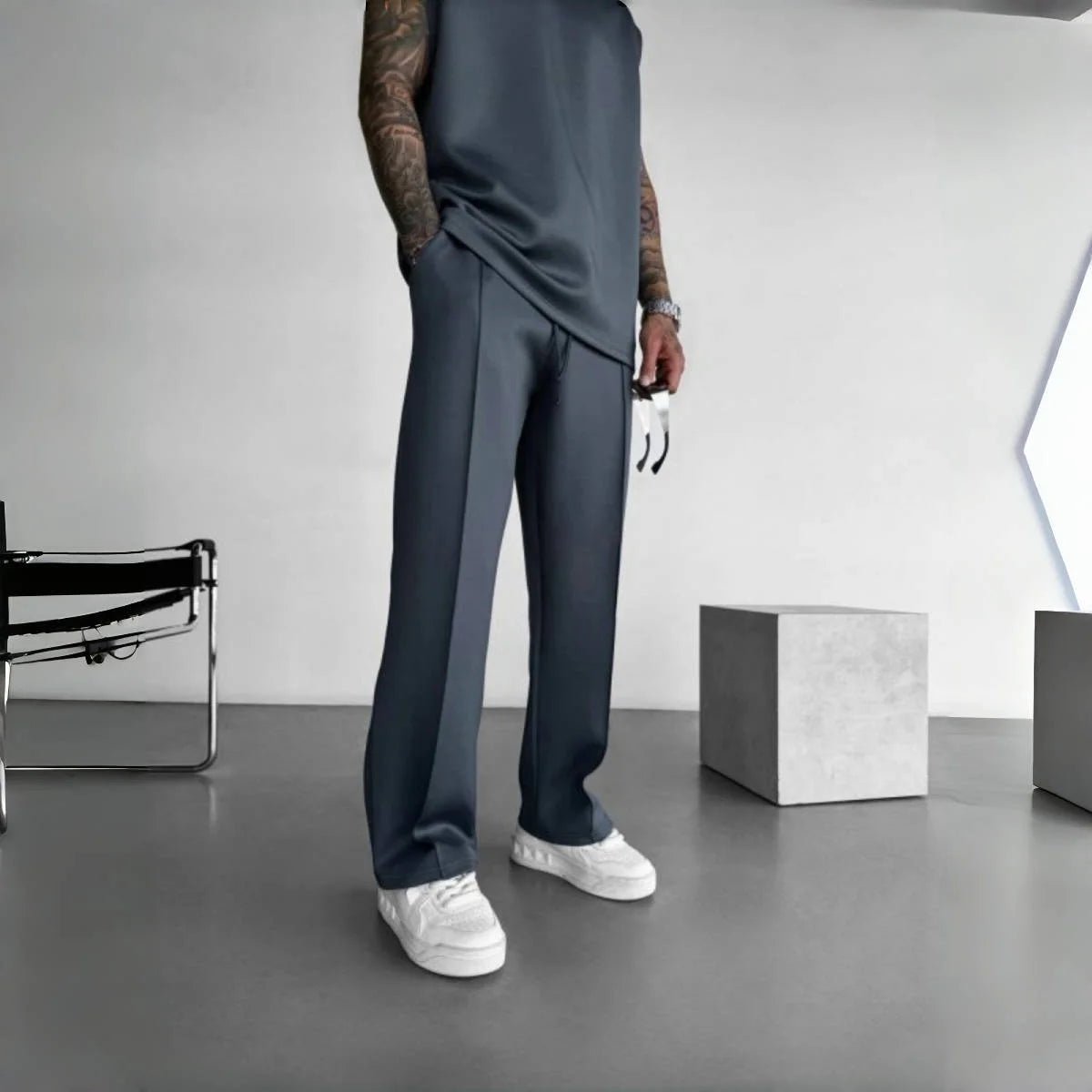 New men's casual pants, stylish and comfortable elastic waist drawstring single - line pleated solid color pocket mops pants - 𝐃𝐔𝐕𝐋𝐀𝐒𝐇𝐎𝐏