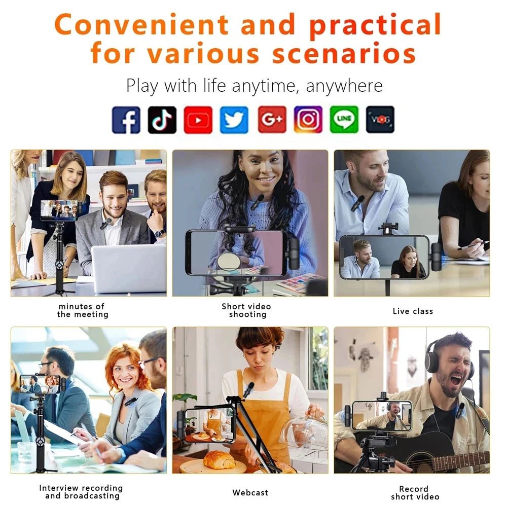 New Wireless Lavalier Microphone Portable Audio Video Recording Mini Microphone for iPhone Android PC Camera Live Gaming Phone - 𝐝𝐮𝐯𝐥𝐚𝐬𝐡𝐨𝐩.𝐜𝐨𝐦