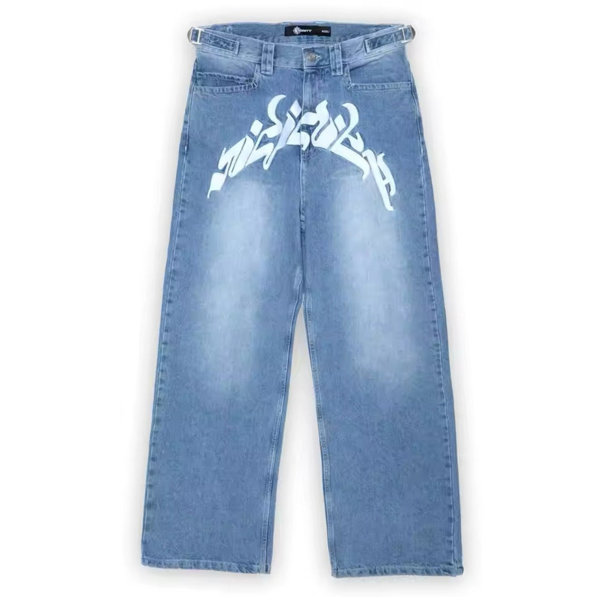 Personalized letter printed jeans, men's spring and autumn high street hip - hop fashion brand, loose straight leg pants - 𝐝𝐮𝐯𝐥𝐚𝐬𝐡𝐨𝐩.𝐜𝐨𝐦