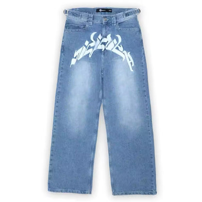 Personalized letter printed jeans, men's spring and autumn high street hip - hop fashion brand, loose straight leg pants - 𝐝𝐮𝐯𝐥𝐚𝐬𝐡𝐨𝐩.𝐜𝐨𝐦