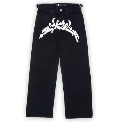 Personalized letter printed jeans, men's spring and autumn high street hip - hop fashion brand, loose straight leg pants - 𝐝𝐮𝐯𝐥𝐚𝐬𝐡𝐨𝐩.𝐜𝐨𝐦