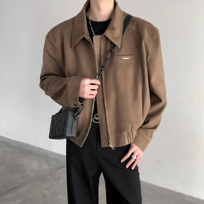 Retro niche metal padded shoulder silhouette zipper woolen coat - 𝐝𝐮𝐯𝐥𝐚𝐬𝐡𝐨𝐩.𝐜𝐨𝐦