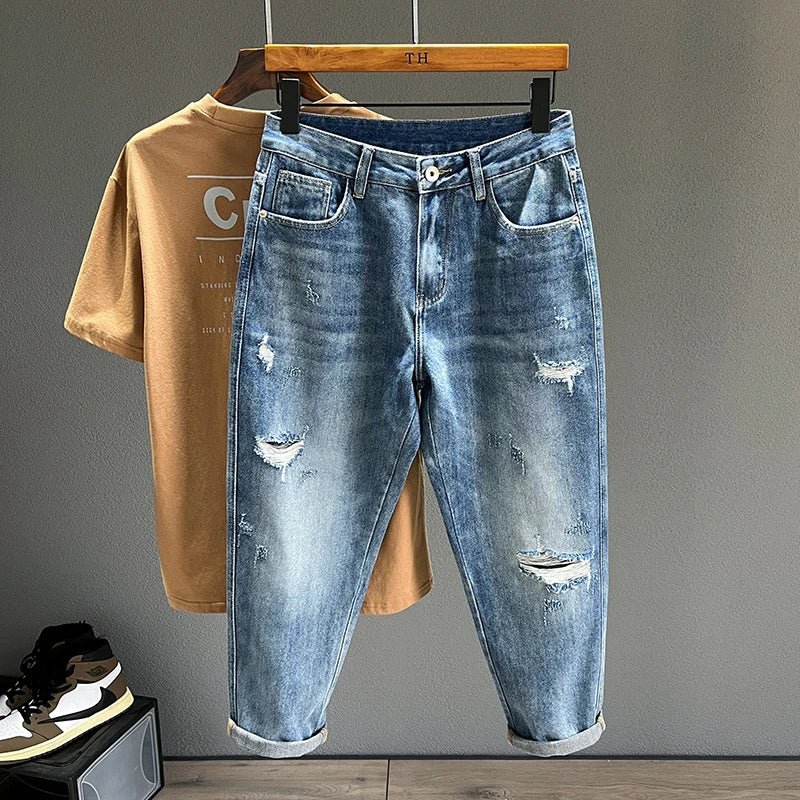 Ripped Jeans Men New Personality Fashion Vintage Blue Streetwear Baggy Denim Pants Casual Tapered Hole Frayed Trousers Male - 𝐝𝐮𝐯𝐥𝐚𝐬𝐡𝐨𝐩.𝐜𝐨𝐦