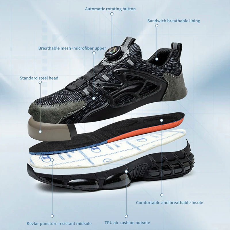 Rotating Button Safety Shoes Men Steel Toe Sneaker Air Cushion Work Shoes Man Puncture Proof Work Safety Boots Protective Shoes - 𝐃𝐔𝐕𝐋𝐀𝐒𝐇𝐎𝐏