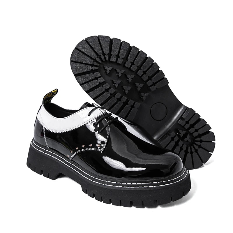 Size 38 - 46 Thick Sole Pointed Toe Formal Lace up Durable Fashion Patent Leather Dress Shoes for Men - 𝐃𝐔𝐕𝐋𝐀𝐒𝐇𝐎𝐏