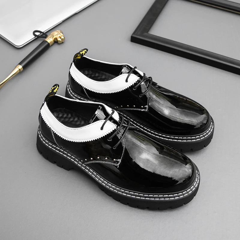 Size 38 - 46 Thick Sole Pointed Toe Formal Lace up Durable Fashion Patent Leather Dress Shoes for Men - 𝐃𝐔𝐕𝐋𝐀𝐒𝐇𝐎𝐏