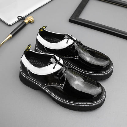 Size 38 - 46 Thick Sole Pointed Toe Formal Lace up Durable Fashion Patent Leather Dress Shoes for Men - 𝐃𝐔𝐕𝐋𝐀𝐒𝐇𝐎𝐏