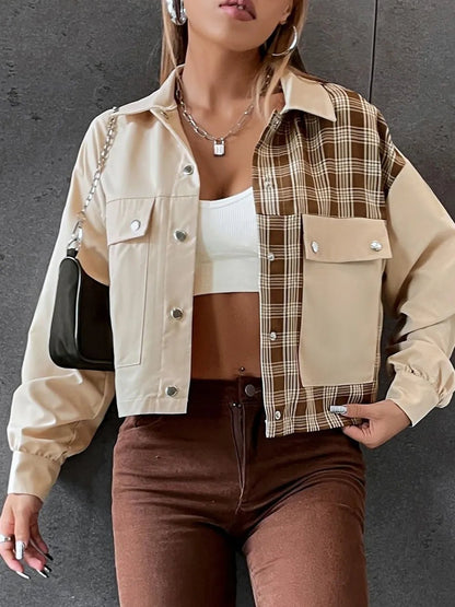 Snap Down Color Block Plaid Jacket - 𝐃𝐔𝐕𝐋𝐀𝐒𝐇𝐎𝐏
