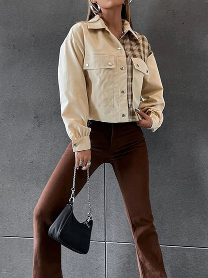 Snap Down Color Block Plaid Jacket - 𝐃𝐔𝐕𝐋𝐀𝐒𝐇𝐎𝐏