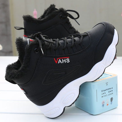 Sports shoes, casual with plush insulation, cotton shoes, leather surface, Korean version, versatile, high top, dad shoes, women's shoes - 𝐝𝐮𝐯𝐥𝐚𝐬𝐡𝐨𝐩.𝐜𝐨𝐦