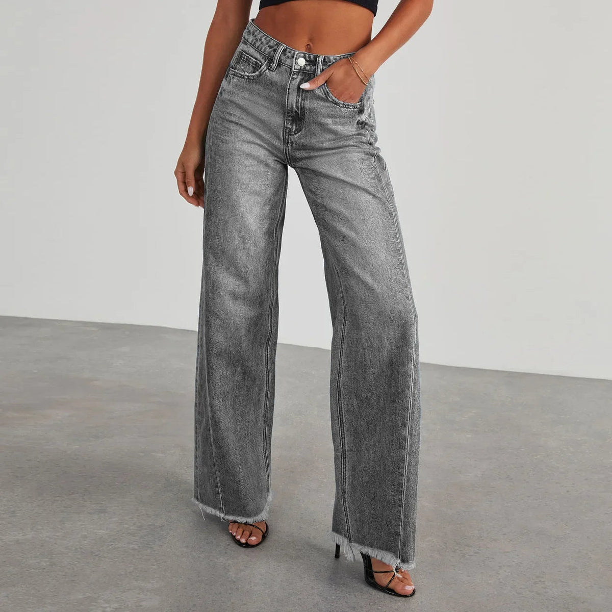 Spring Summer New Women's Clothing Solid Color Loose Wide Leg Side Seam Stitching Frayed Hem Jeans - 𝐝𝐮𝐯𝐥𝐚𝐬𝐡𝐨𝐩.𝐜𝐨𝐦