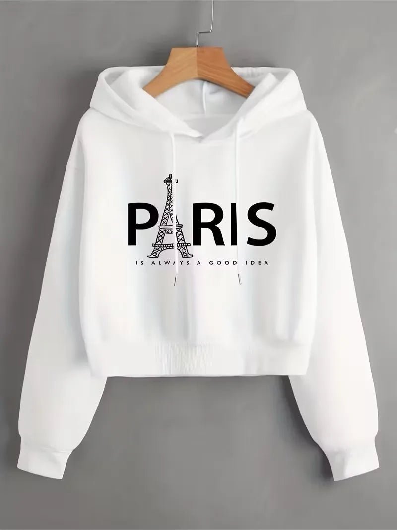 Street Style Paris Eiffel Tower Autumn Winter Cropped Sweatshirt Crop Top Hoodie Y2k Sweatshirts Fashion Casual Style Clothes - 𝐃𝐔𝐕𝐋𝐀𝐒𝐇𝐎𝐏