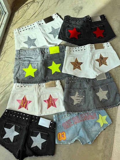Street Women's Denim Shorts Pentagram Pattern Pocket Low Waist Slim Zipper Female Mini Jeans 2026 Spring Summer Chic Lady Shorts - 𝐝𝐮𝐯𝐥𝐚𝐬𝐡𝐨𝐩.𝐜𝐨𝐦