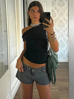 Street Women's Denim Shorts Pentagram Pattern Pocket Low Waist Slim Zipper Female Mini Jeans 2026 Spring Summer Chic Lady Shorts - 𝐃𝐔𝐕𝐋𝐀𝐒𝐇𝐎𝐏