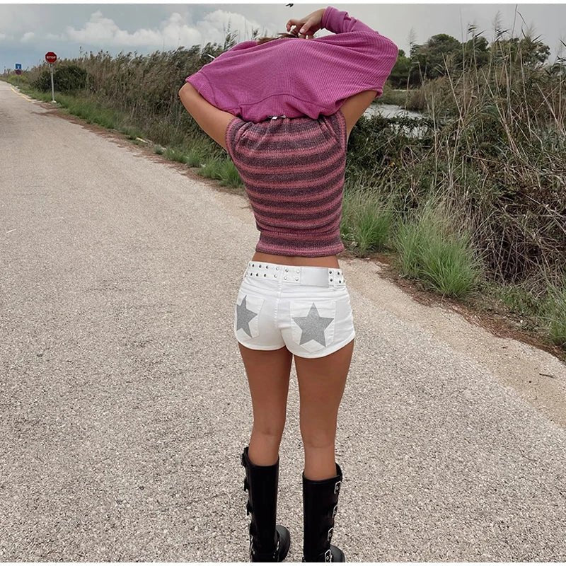 Street Women's Denim Shorts Pentagram Pattern Pocket Low Waist Slim Zipper Female Mini Jeans 2026 Spring Summer Chic Lady Shorts - 𝐃𝐔𝐕𝐋𝐀𝐒𝐇𝐎𝐏