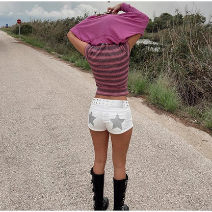 Street Women's Denim Shorts Pentagram Pattern Pocket Low Waist Slim Zipper Female Mini Jeans 2026 Spring Summer Chic Lady Shorts - 𝐃𝐔𝐕𝐋𝐀𝐒𝐇𝐎𝐏