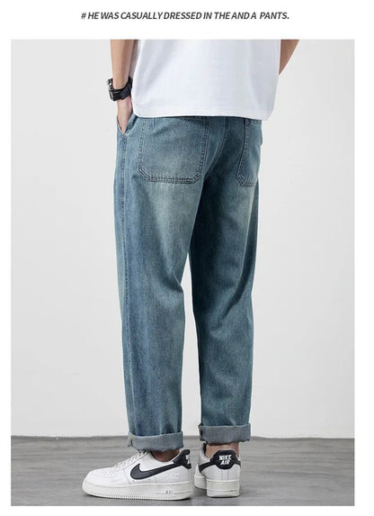 Summer Ice Silk LyocellTencel straight jeans men's light blue retro loose small straight tube elastic denim thin version pants - 𝐃𝐔𝐕𝐋𝐀𝐒𝐇𝐎𝐏
