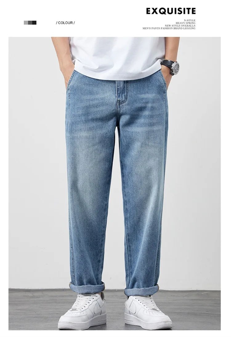 Summer Ice Silk LyocellTencel straight jeans men's light blue retro loose small straight tube elastic denim thin version pants - 𝐝𝐮𝐯𝐥𝐚𝐬𝐡𝐨𝐩.𝐜𝐨𝐦