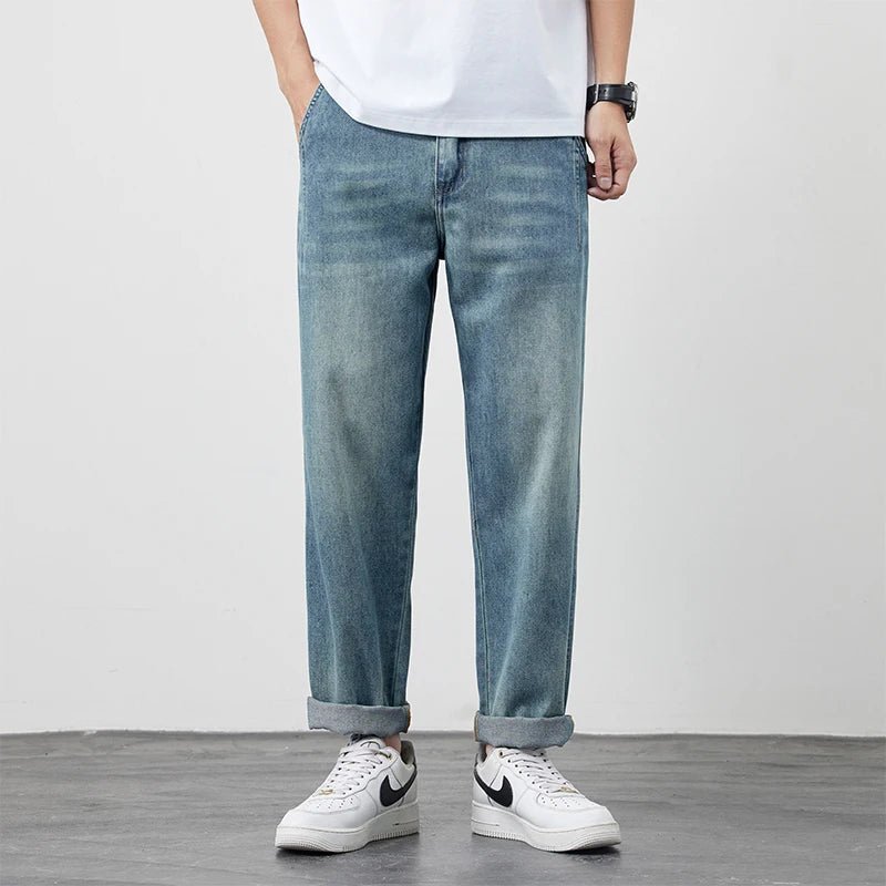 Summer Ice Silk LyocellTencel straight jeans men's light blue retro loose small straight tube elastic denim thin version pants - 𝐝𝐮𝐯𝐥𝐚𝐬𝐡𝐨𝐩.𝐜𝐨𝐦