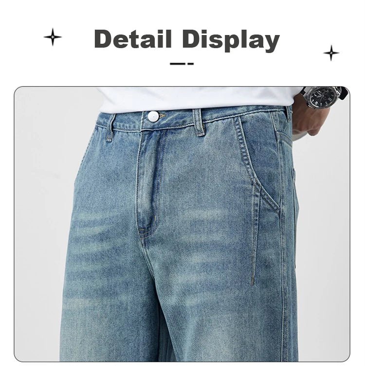 Summer Ice Silk LyocellTencel straight jeans men's light blue retro loose small straight tube elastic denim thin version pants - 𝐃𝐔𝐕𝐋𝐀𝐒𝐇𝐎𝐏