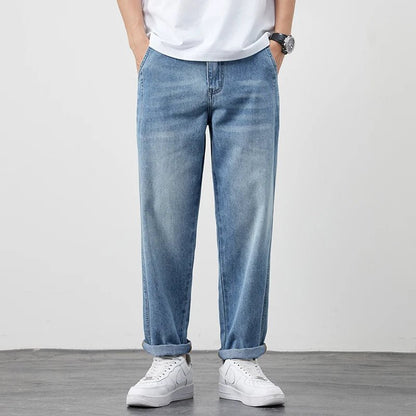 Summer Ice Silk LyocellTencel straight jeans men's light blue retro loose small straight tube elastic denim thin version pants - 𝐃𝐔𝐕𝐋𝐀𝐒𝐇𝐎𝐏