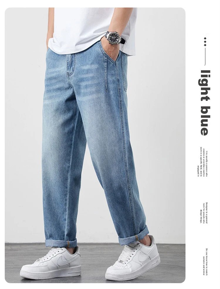 Summer Ice Silk LyocellTencel straight jeans men's light blue retro loose small straight tube elastic denim thin version pants - 𝐝𝐮𝐯𝐥𝐚𝐬𝐡𝐨𝐩.𝐜𝐨𝐦