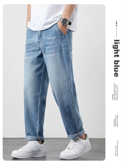 Summer Ice Silk LyocellTencel straight jeans men's light blue retro loose small straight tube elastic denim thin version pants - 𝐝𝐮𝐯𝐥𝐚𝐬𝐡𝐨𝐩.𝐜𝐨𝐦