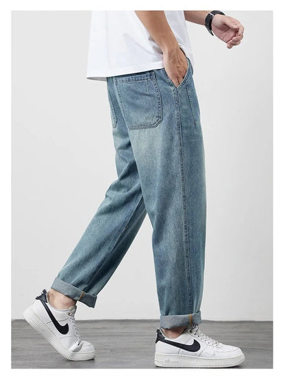 Summer Ice Silk LyocellTencel straight jeans men's light blue retro loose small straight tube elastic denim thin version pants - 𝐃𝐔𝐕𝐋𝐀𝐒𝐇𝐎𝐏