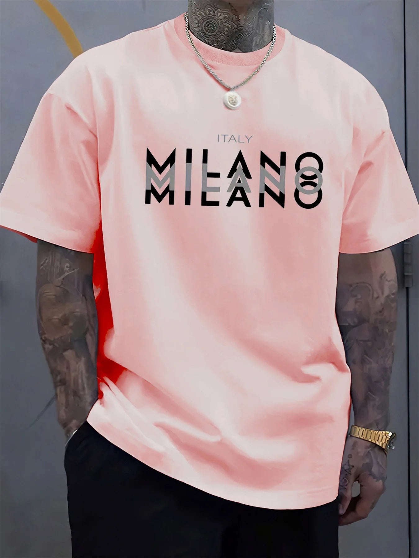 Summer men's 100% pure cotton casual loose fit plus size ITALY MILANO printed comfortable round neck short sleeved T-shirt top - 𝐃𝐔𝐕𝐋𝐀𝐒𝐇𝐎𝐏