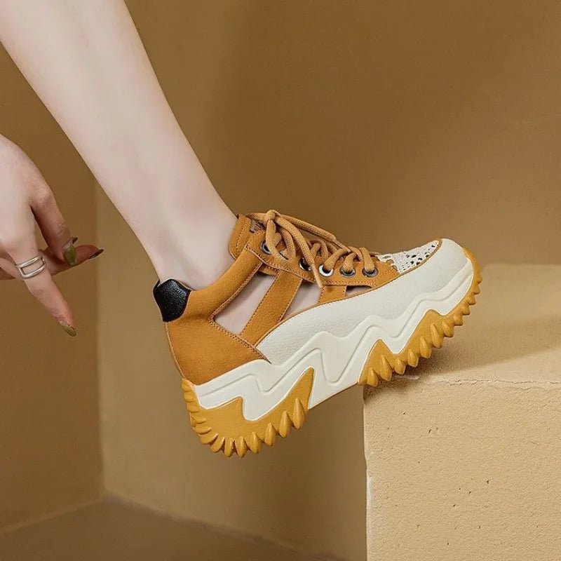 Thick Bottom Height Increase Shoes Female Summer New Lace - up Fashion Sneakers Hollow Out Breathable Sports Womens Shoes - 𝐝𝐮𝐯𝐥𝐚𝐬𝐡𝐨𝐩.𝐜𝐨𝐦