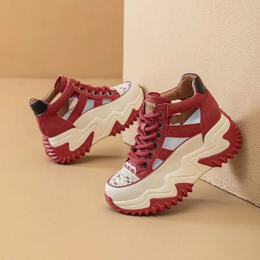 Thick Bottom Height Increase Shoes Female Summer New Lace - up Fashion Sneakers Hollow Out Breathable Sports Womens Shoes - 𝐝𝐮𝐯𝐥𝐚𝐬𝐡𝐨𝐩.𝐜𝐨𝐦