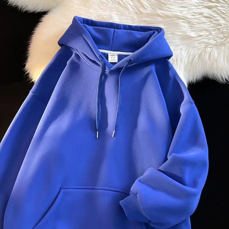 Thickened Fleece Hooded Sweatshirt Men's Solid Color Winter Jacket Korean Style Casual Wear Polyester Fabric Long Sleeve - 𝐃𝐔𝐕𝐋𝐀𝐒𝐇𝐎𝐏