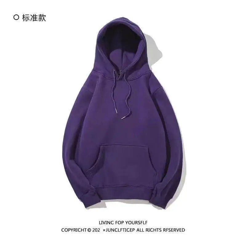 Thickened Fleece Hooded Sweatshirt Men's Solid Color Winter Jacket Korean Style Casual Wear Polyester Fabric Long Sleeve - 𝐃𝐔𝐕𝐋𝐀𝐒𝐇𝐎𝐏