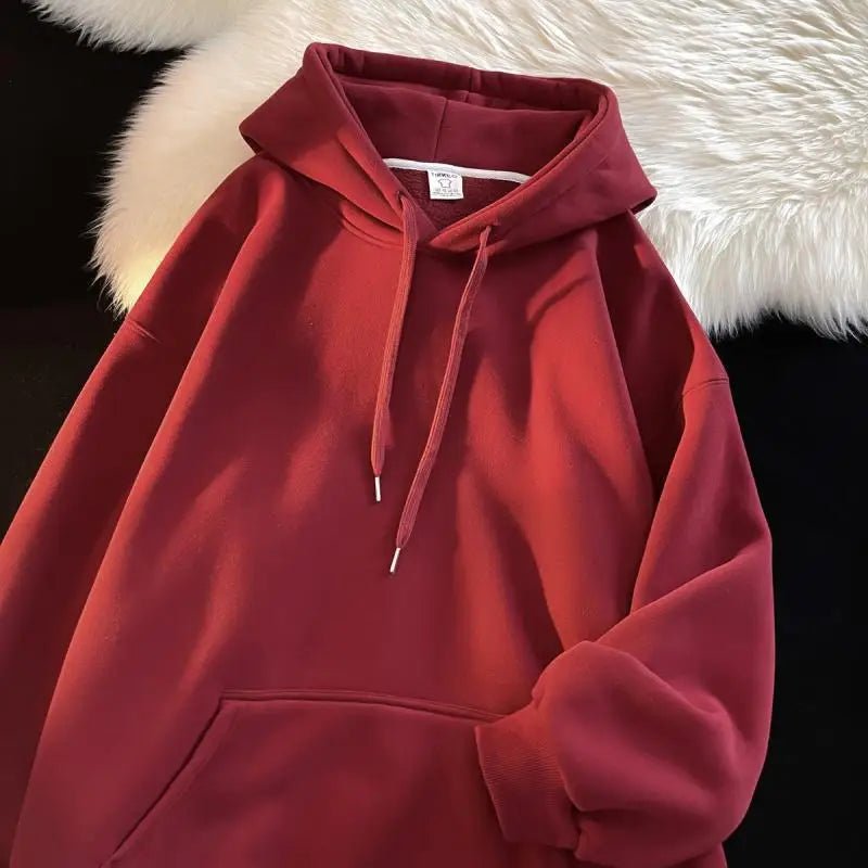Thickened Fleece Hooded Sweatshirt Men's Solid Color Winter Jacket Korean Style Casual Wear Polyester Fabric Long Sleeve - 𝐃𝐔𝐕𝐋𝐀𝐒𝐇𝐎𝐏