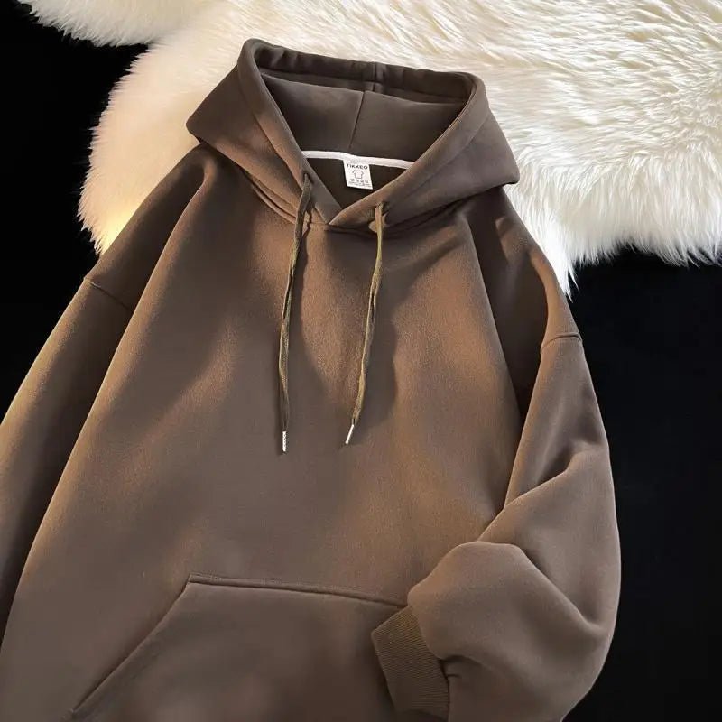 Thickened Fleece Hooded Sweatshirt Men's Solid Color Winter Jacket Korean Style Casual Wear Polyester Fabric Long Sleeve - 𝐃𝐔𝐕𝐋𝐀𝐒𝐇𝐎𝐏