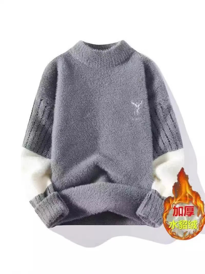 Thickened Winter Knitted Sweater for Teens Casual Fashionable Simulation Mink Velvet Warm Base Layer Long Sleeve Printed - 𝐃𝐔𝐕𝐋𝐀𝐒𝐇𝐎𝐏
