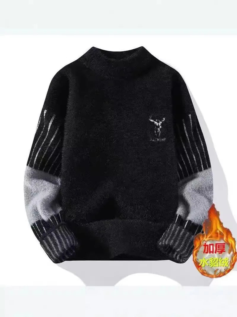 Thickened Winter Knitted Sweater for Teens Casual Fashionable Simulation Mink Velvet Warm Base Layer Long Sleeve Printed - 𝐃𝐔𝐕𝐋𝐀𝐒𝐇𝐎𝐏