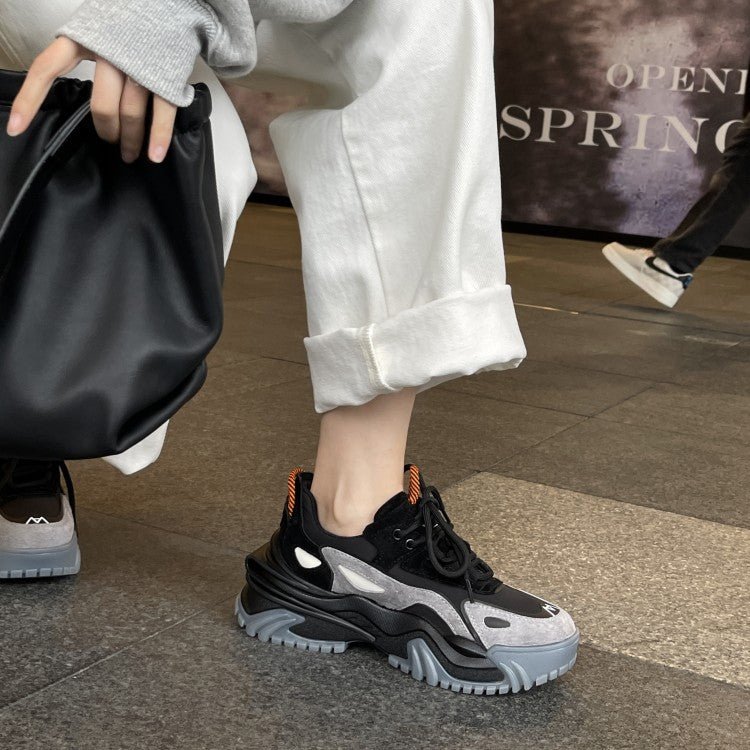 Thin Thick - Soled Spring Shoes New Middle - Heeled Cow Leather Stitching Net Red Sports Casual Shoes - 𝐝𝐮𝐯𝐥𝐚𝐬𝐡𝐨𝐩.𝐜𝐨𝐦