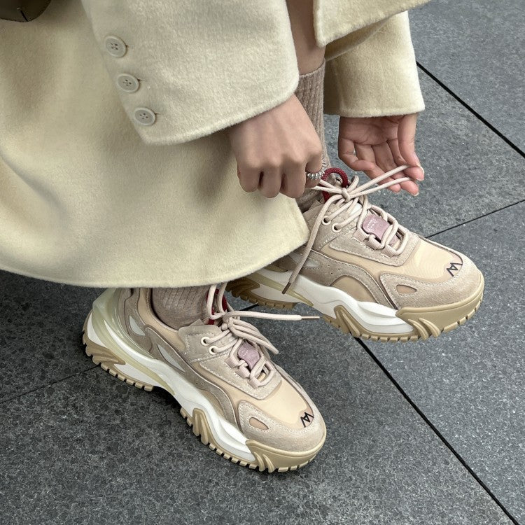 Thin Thick - Soled Spring Shoes New Middle - Heeled Cow Leather Stitching Net Red Sports Casual Shoes - 𝐝𝐮𝐯𝐥𝐚𝐬𝐡𝐨𝐩.𝐜𝐨𝐦