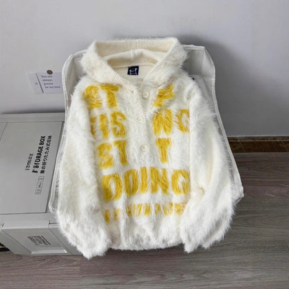 Vintage Soft Mink Fur Letter Hoodie Men's Winter Lazy Mohair Knit Sweater Pullover Outerwear - 𝐝𝐮𝐯𝐥𝐚𝐬𝐡𝐨𝐩.𝐜𝐨𝐦