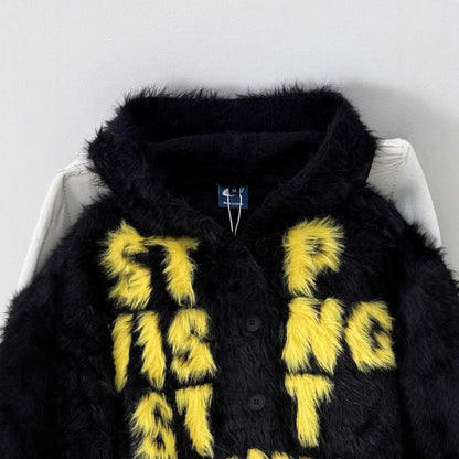 Vintage Soft Mink Fur Letter Hoodie Men's Winter Lazy Mohair Knit Sweater Pullover Outerwear - 𝐝𝐮𝐯𝐥𝐚𝐬𝐡𝐨𝐩.𝐜𝐨𝐦