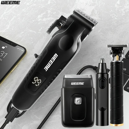 WEEME 4 in 1 Men Grooming Kit LCD Display USB Rechargeable Hair Clipper Beard Trimmer Nose Trimmer T - Blade Shaver Gift for Dad - 𝐝𝐮𝐯𝐥𝐚𝐬𝐡𝐨𝐩.𝐜𝐨𝐦